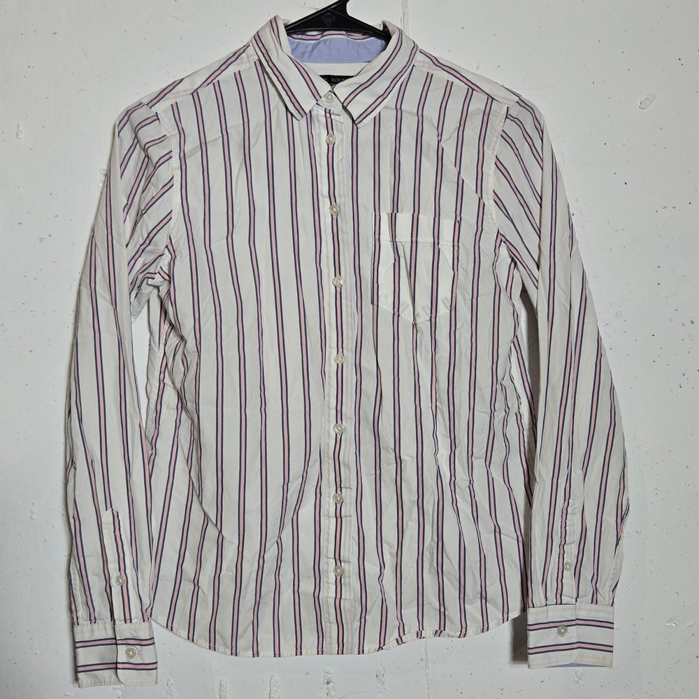 Banana Republic Quinn Boy Fit Stripe Button Long Sleeve Shirt XS Preppy Academia